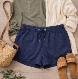 GAP Navy Linen Blend Drawstring Shorts Size L | Elastic Waist Summer Casual Prep